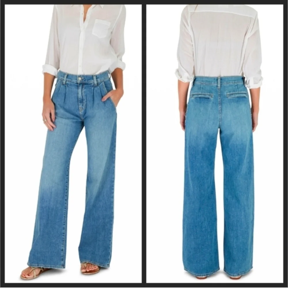 Nili Lotan Flora Pleated Front Wide Leg Jeans in Faded Wash - 25 - Picture 2 of 12